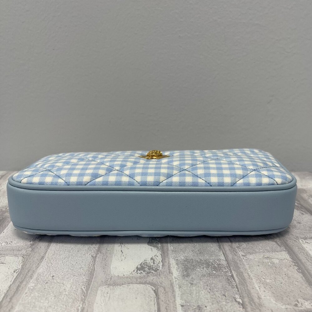 Versace Gold Medusa Quilted Shoulder Bag w/ Blue & White Check - NWT - Picture 3 of 11